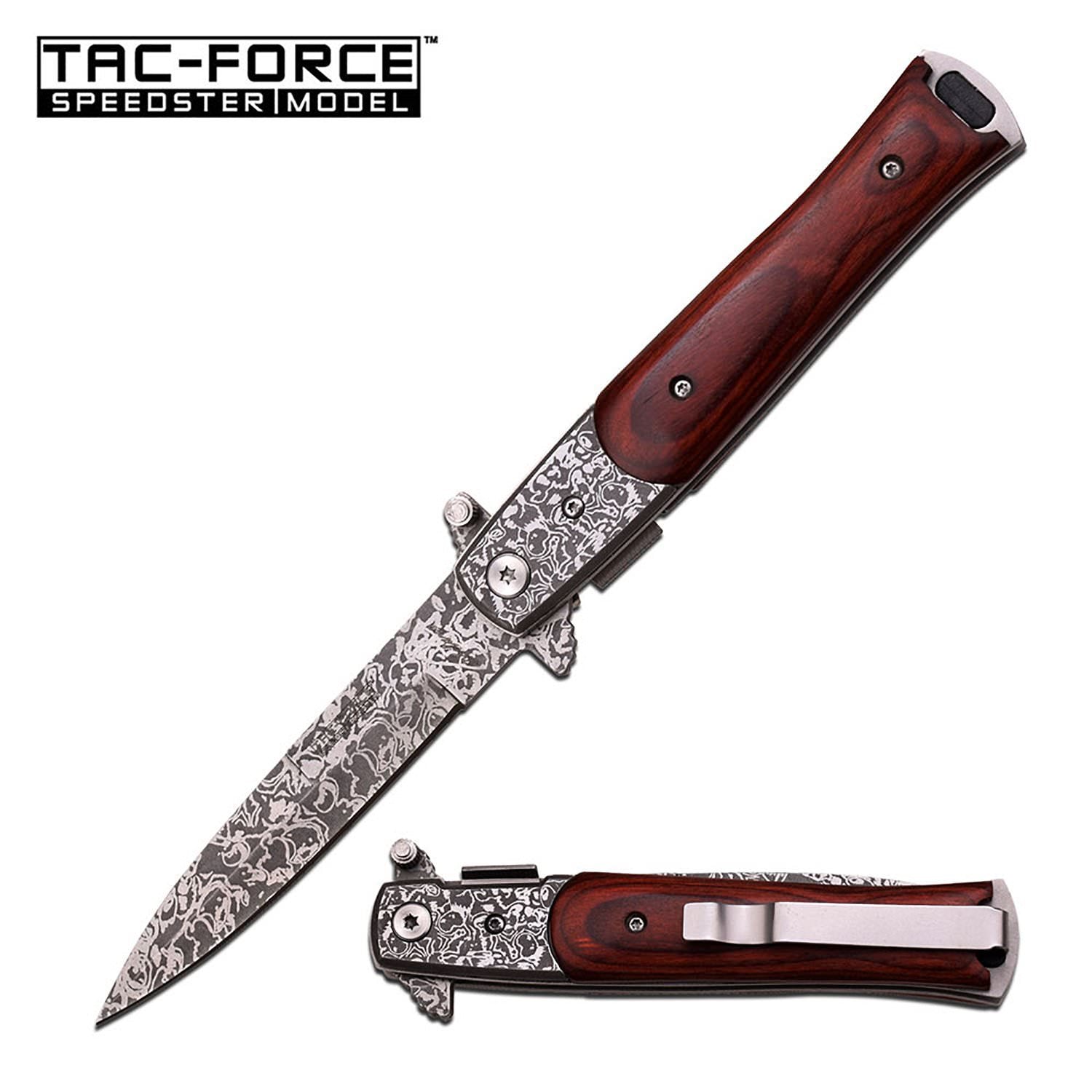 Stiletto Spring Action Assisted Knife - Brown Pakkawood - Tophatter's Army Products & Self Defense Collectible Weapons - Tophatter Daily Deals